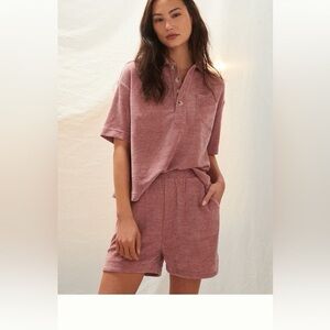 Greylin Anthropologie Chenille two piece lounge set dusty rose size small roomy
